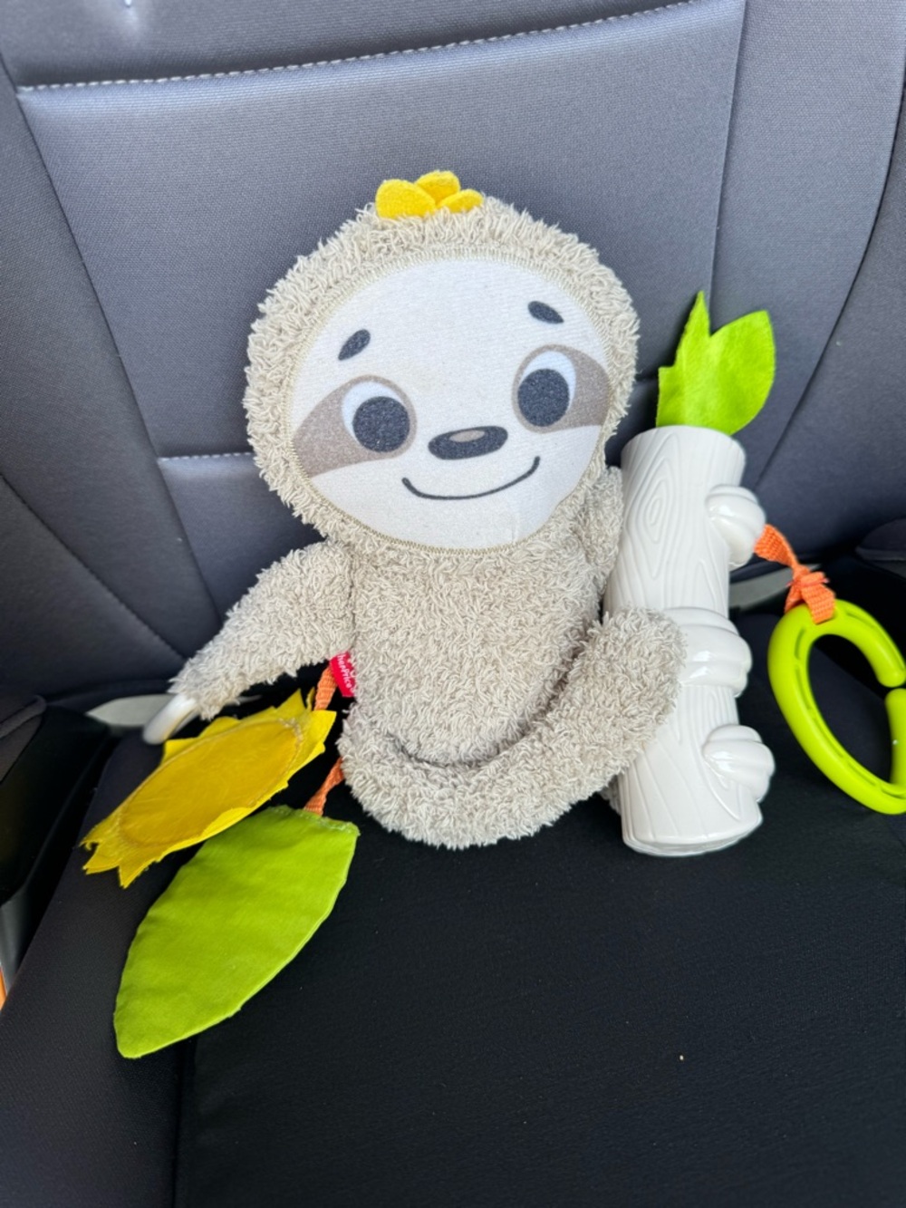 Vibrating Fisher-Price Beige Sloth Plush with Green & Yellow Leaf Toy